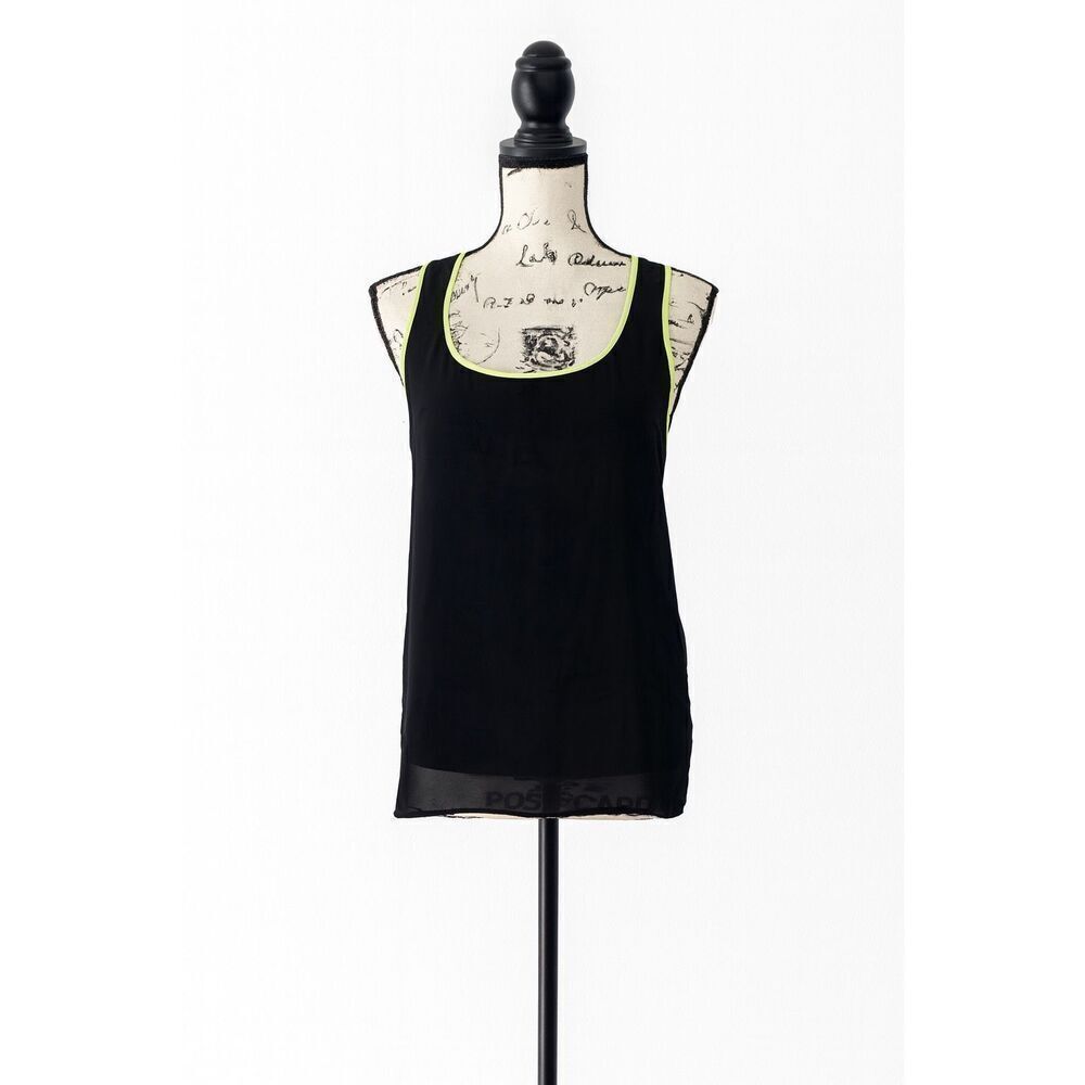Forever 21 Black Sheer Tank Top with Neon Green Trim – Women’s Size M, Sleeveles